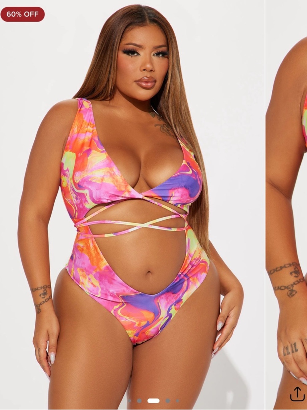 Fashion Nova Pink Orange Purple Swirl One-Piece Swimsuit